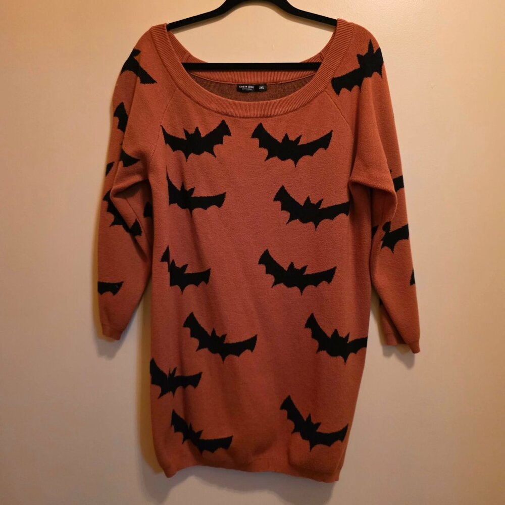 Shein Curve Bat Print Knit Pullover Sweater 2XL